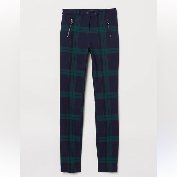 H&M Navy & Green Plaid Stretch Chino Pants Size 4 - Picture 1 of 8